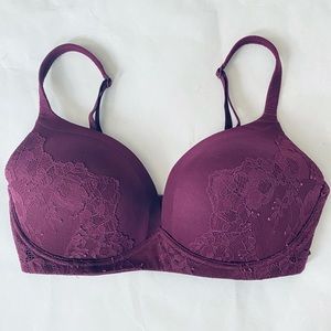 34D Bra VS No Wire Bra Convertible 34 D Lace Victoria’s Secret Burgandy Wine